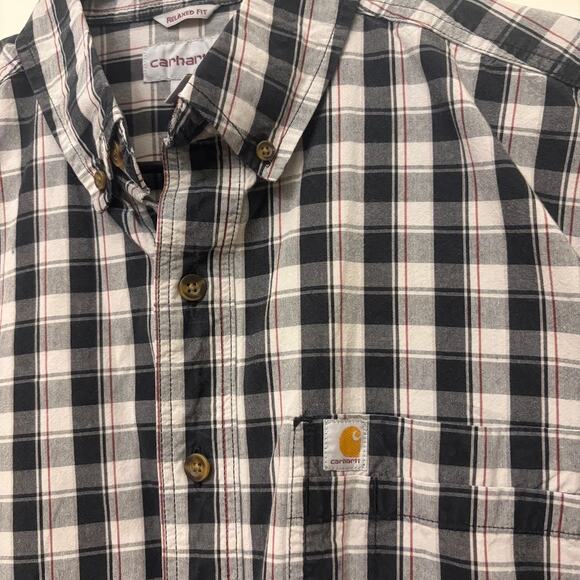 Carhartt Men’s Short Sleeve Button Down Shirt – Black White Plaid – Relaxed Fit - Picture 3 of 16